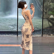 Load image into Gallery viewer, Improved Cheongsam Young Style Elegant Retro Print Daily Wear Mid-Length Sexy Fitted Dress