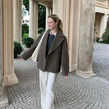 Load image into Gallery viewer, Double breasted wool collar long sleeved short jacket