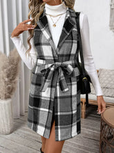 Load image into Gallery viewer, Perfee Tied Plaid Vest Coat