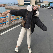 Load image into Gallery viewer, Women's Hooded Solid Color Casual Big Fur Collar Cotton Jacket