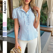 Load image into Gallery viewer, Striped Button Short Sleeve Small Shirt Women's