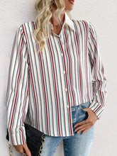 Load image into Gallery viewer, Perfee Contrast Striped Collared Neck Long Sleeve Shirt