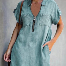 Load image into Gallery viewer, Denim Dress With Zip Closure