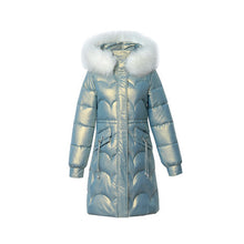 Load image into Gallery viewer, Glossy Women's Mid-length Thickened Warm Slim-fit Figure Flattering Fur Collar Cotton Clothes