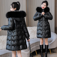 Load image into Gallery viewer, Glossy Women's Mid-length Thickened Warm Slim-fit Figure Flattering Fur Collar Cotton Clothes