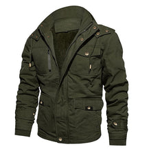 Load image into Gallery viewer, Men's Cotton Coat Jacket Hooded Multi-pocket Vintage Fleece-lined