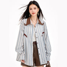 Load image into Gallery viewer, Retro Stripe Spliced Shirt for Women, Autumn Design