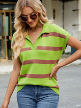 Load image into Gallery viewer, Flip collar casual striped knitted sweater vest