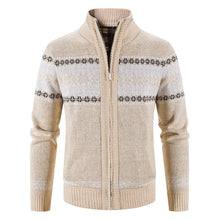 Load image into Gallery viewer, Color blocked Christmas snowflake stand up collar warm cardigan knitted jacket