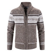 Load image into Gallery viewer, Color blocked Christmas snowflake stand up collar warm cardigan knitted jacket