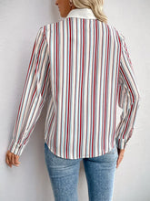 Load image into Gallery viewer, Perfee Contrast Striped Collared Neck Long Sleeve Shirt