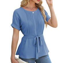 Load image into Gallery viewer, Casual Shirt Ruffled Pleated Round Neck Short Sleeve Top