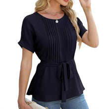 Load image into Gallery viewer, Casual Shirt Ruffled Pleated Round Neck Short Sleeve Top