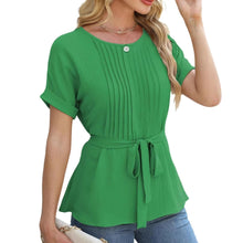 Load image into Gallery viewer, Casual Shirt Ruffled Pleated Round Neck Short Sleeve Top