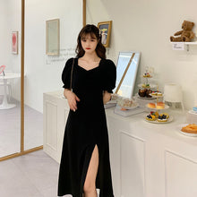 Load image into Gallery viewer, Slimming Dress with Elegant Square Neck, Waist-Cinching Slit French Style Black Hepburn A-Line Dress