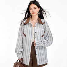 Load image into Gallery viewer, Retro Stripe Spliced Shirt for Women, Autumn Design