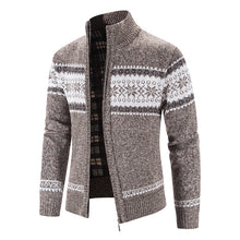 Load image into Gallery viewer, Color blocked Christmas snowflake stand up collar warm cardigan knitted jacket