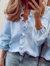 Load image into Gallery viewer, Full Size Ruffled V-Neck Long Sleeve Blouse