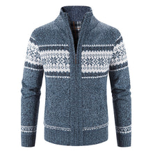 Load image into Gallery viewer, Color blocked Christmas snowflake stand up collar warm cardigan knitted jacket