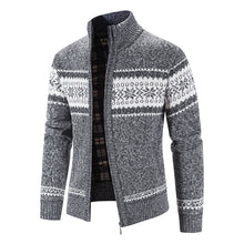 Load image into Gallery viewer, Color blocked Christmas snowflake stand up collar warm cardigan knitted jacket