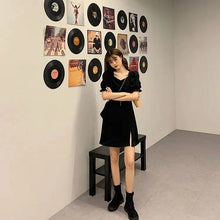 Load image into Gallery viewer, Slimming Dress with Elegant Square Neck, Waist-Cinching Slit French Style Black Hepburn A-Line Dress