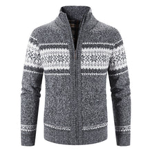 Load image into Gallery viewer, Color blocked Christmas snowflake stand up collar warm cardigan knitted jacket