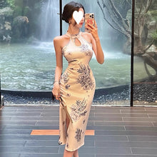 Load image into Gallery viewer, Improved Cheongsam Young Style Elegant Retro Print Daily Wear Mid-Length Sexy Fitted Dress