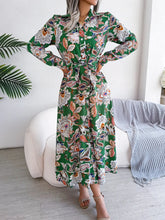Load image into Gallery viewer, Tied Printed Long Sleeve Midi Dress