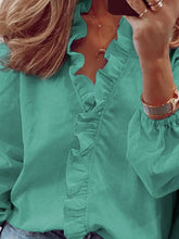 Load image into Gallery viewer, Full Size Ruffled V-Neck Long Sleeve Blouse