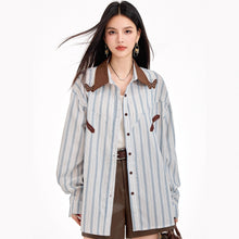 Load image into Gallery viewer, Retro Stripe Spliced Shirt for Women, Autumn Design