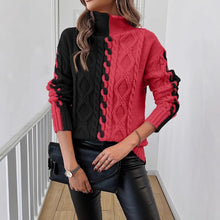 Load image into Gallery viewer, New Women's Fashion Color Contrast Stitching Symmetrical High Collar Loose Sweater