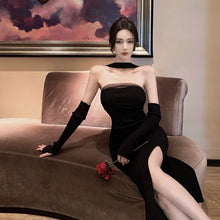 Load image into Gallery viewer, Sexy Black Knitted Mesh Tube Top Dress