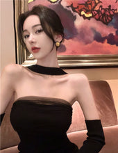 Load image into Gallery viewer, Sexy Black Knitted Mesh Tube Top Dress