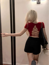 Load image into Gallery viewer, Gyaru With Chest Pad Short sleeve T-shirt Women Summer New Back Hollow Strap Sexy Backless Temperament Short Top