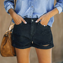 Load image into Gallery viewer, Elastic Hole Curling Women's Denim Shorts
