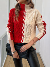 Load image into Gallery viewer, New Women's Fashion Color Contrast Stitching Symmetrical High Collar Loose Sweater