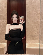 Load image into Gallery viewer, Sexy Black Knitted Mesh Tube Top Dress