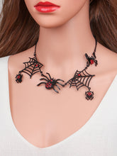 Load image into Gallery viewer, Black Spider web necklace Halloween