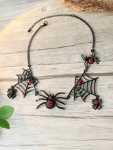 Load image into Gallery viewer, Black Spider web necklace Halloween