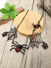 Load image into Gallery viewer, Black Spider web necklace Halloween