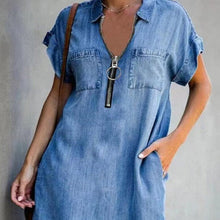 Load image into Gallery viewer, Denim Dress With Zip Closure