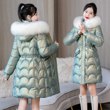Load image into Gallery viewer, Glossy Women's Mid-length Thickened Warm Slim-fit Figure Flattering Fur Collar Cotton Clothes