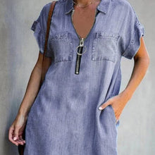 Load image into Gallery viewer, Denim Dress With Zip Closure