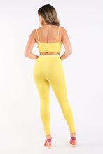 Load image into Gallery viewer, Mesh Contrast Sets Casual Sports Strappy Sleeve Top & Leggings YELLOW
