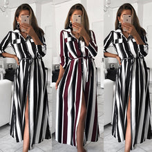Load image into Gallery viewer, striped long-sleeved shirt dress