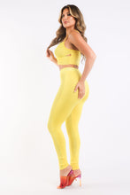 Load image into Gallery viewer, Mesh Contrast Sets Casual Sports Strappy Sleeve Top & Leggings YELLOW