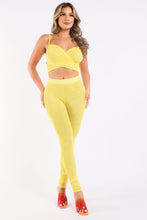 Load image into Gallery viewer, Mesh Contrast Sets Casual Sports Strappy Sleeve Top & Leggings YELLOW