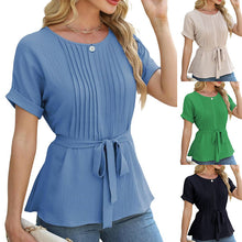 Load image into Gallery viewer, Casual Shirt Ruffled Pleated Round Neck Short Sleeve Top
