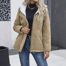 Load image into Gallery viewer, Fleece-lined Hooded Coat Winter Preppy Style Long Sleeve Jacket Warm Pockets Cotton Coat Women's Clothing