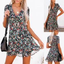 Load image into Gallery viewer, Women's Short Sleeve V-Neck Floral Dress - foxberryparkproducts